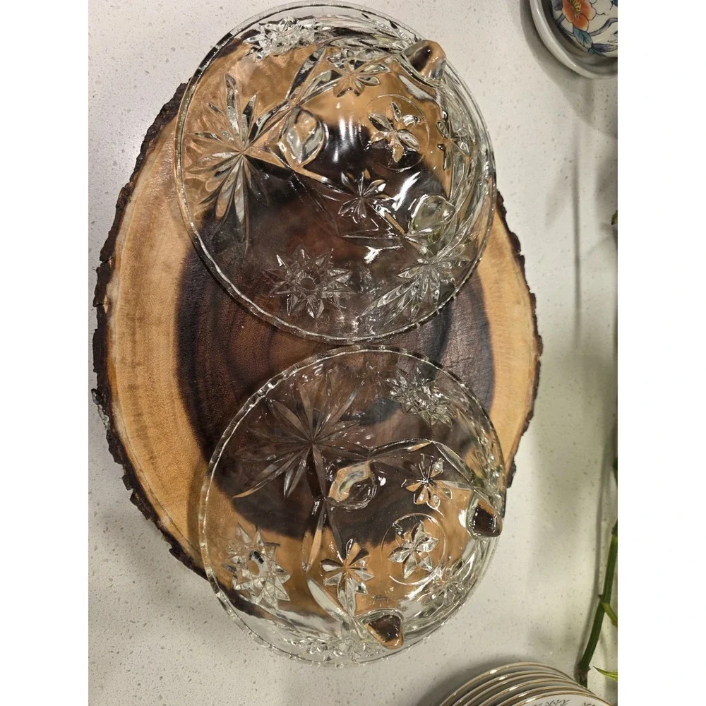 2 Anchor Hocking Star Of David 3-Toed Crystal Glass‎ Bowls 6.5